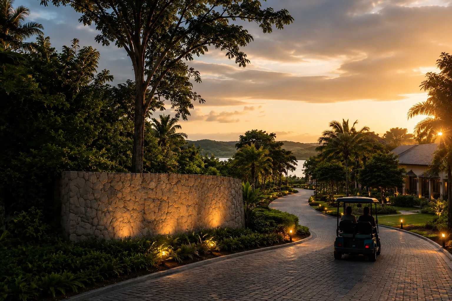 Illustrative village sunset